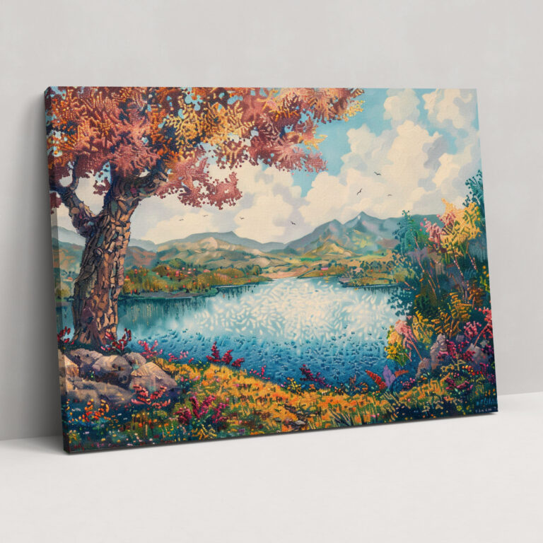 Dreamy Landscape Pointillism Wall Art - Pointillism, Canvas Wall Art, Wall Art, Wall Decoration