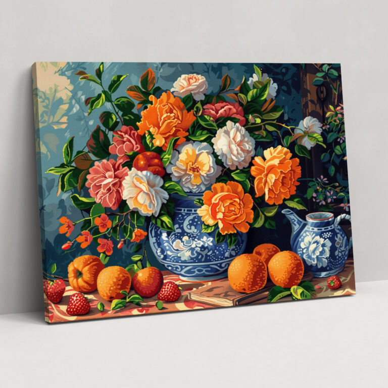 Charming Still Life Pointillism Wall Art - Pointillism, Wall Art, Wall Decoration, Canvas Print