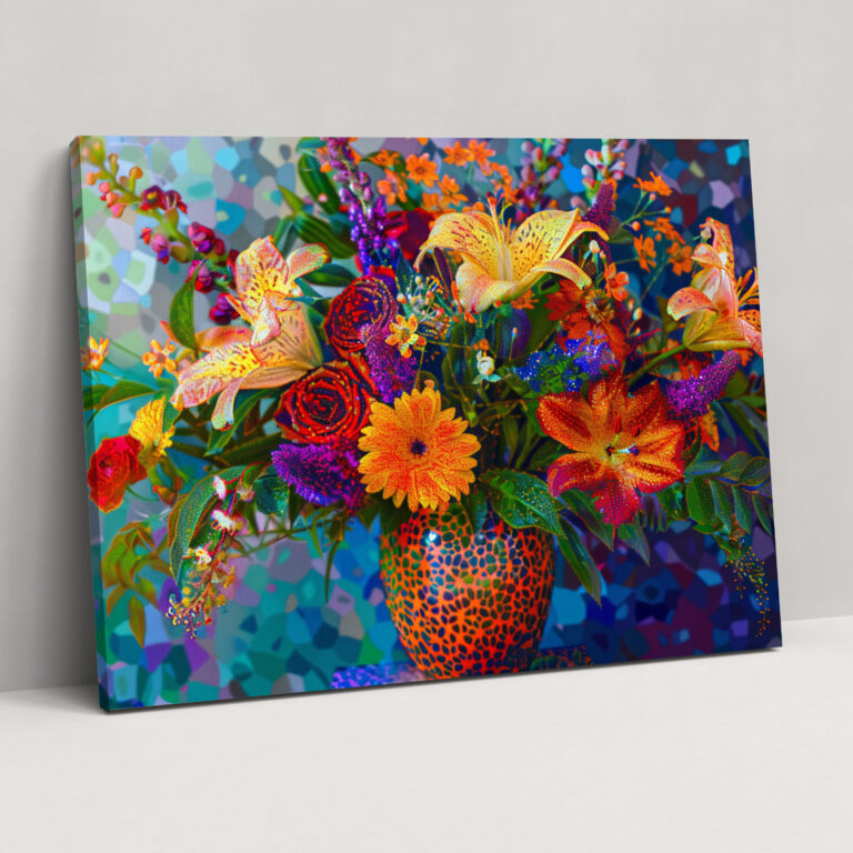 Pointillism Floral Canvas Print - Pointillism, Pointillism, Canvas Wall Art, Wall Decoration