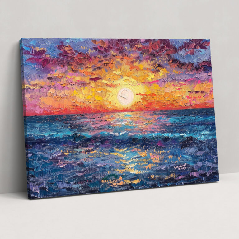 Vibrant Sunset Pointillism Canvas Print - Pointillism, Home Decoration, Sunset, Vibrant Colors