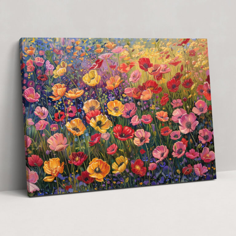 Blooming Flowers Pointillism Wall Art - Pointillism, Pointillism, Flowers, Home Decoration