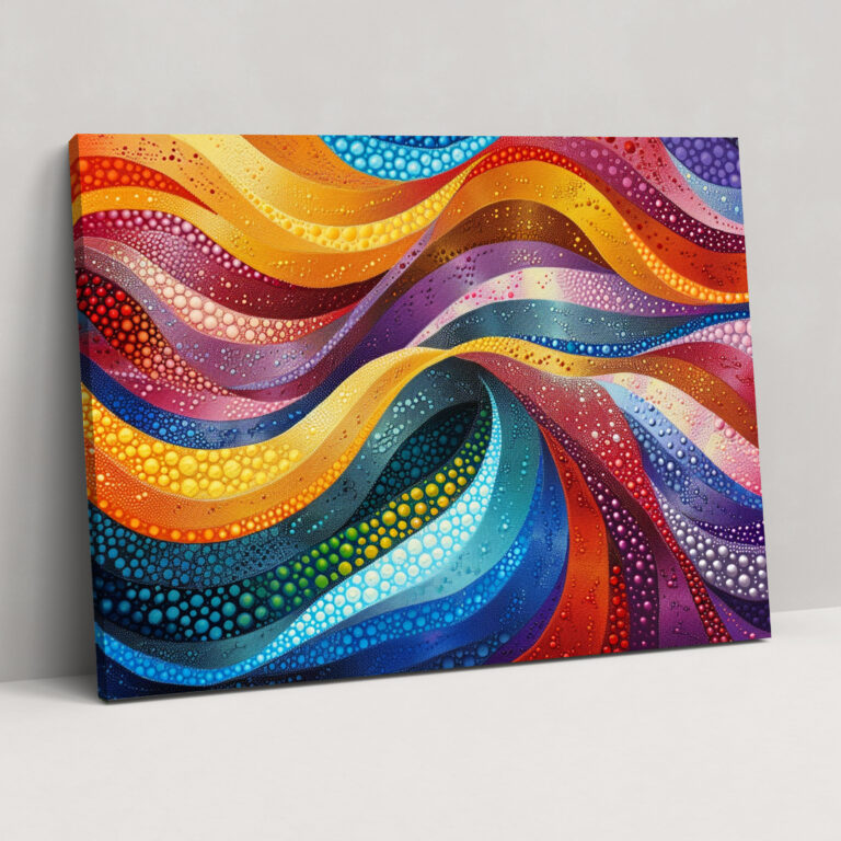 Colorful Waves Pointillism Canvas Print - Pointillism, Vibrant, Colorful Waves, Canvas