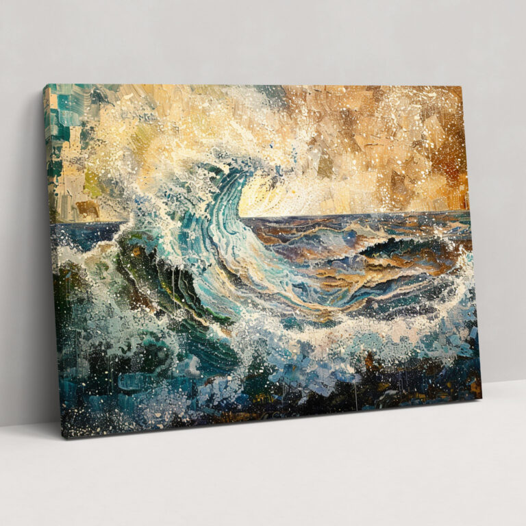 Crashing Waves Pointillism Canvas Print - Pointillism, Wall Decoration, Canvas Wall Art, Pointillism