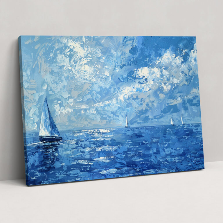 Seascape Sailboats Pointillism Canvas Print - Pointillism, Home Decoration, Canvas Wall Art, Wall Decoration