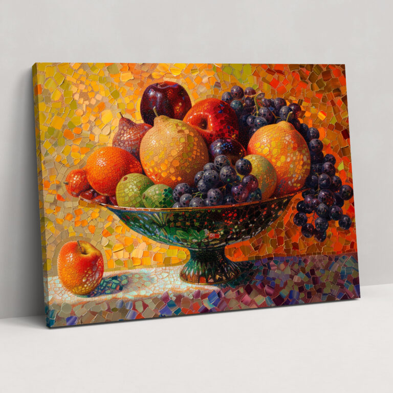 Fruit Bowl Still Life Pointillism Canvas Print - Pointillism, Wall Decoration, Wall Art, Home Decoration