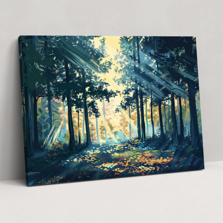 Forest Sunlight Pointillism Canvas Print - Pointillism, Wall Art, Canvas Wall Art, Home Decoration