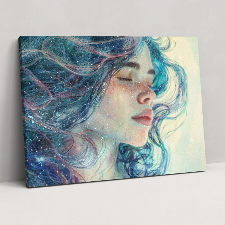 Flowing Hair Portrait Pointillism Wall Decoration - Pointillism, Canvas, Wall Art, Canvas Wall Art
