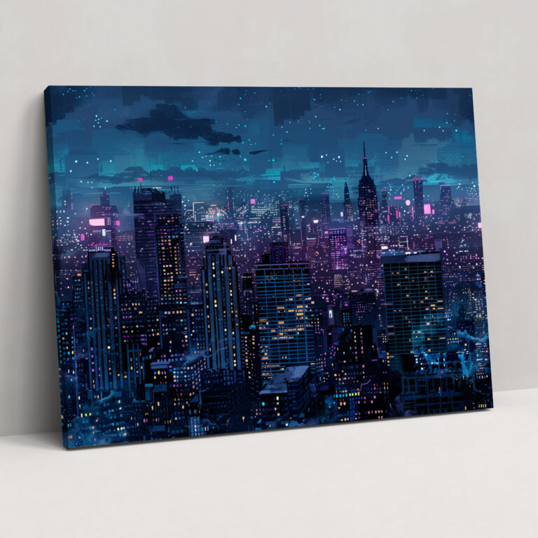 Cityscape Night Canvas Wall Art - Pointillism, Canvas, Wall Art, Pointillism