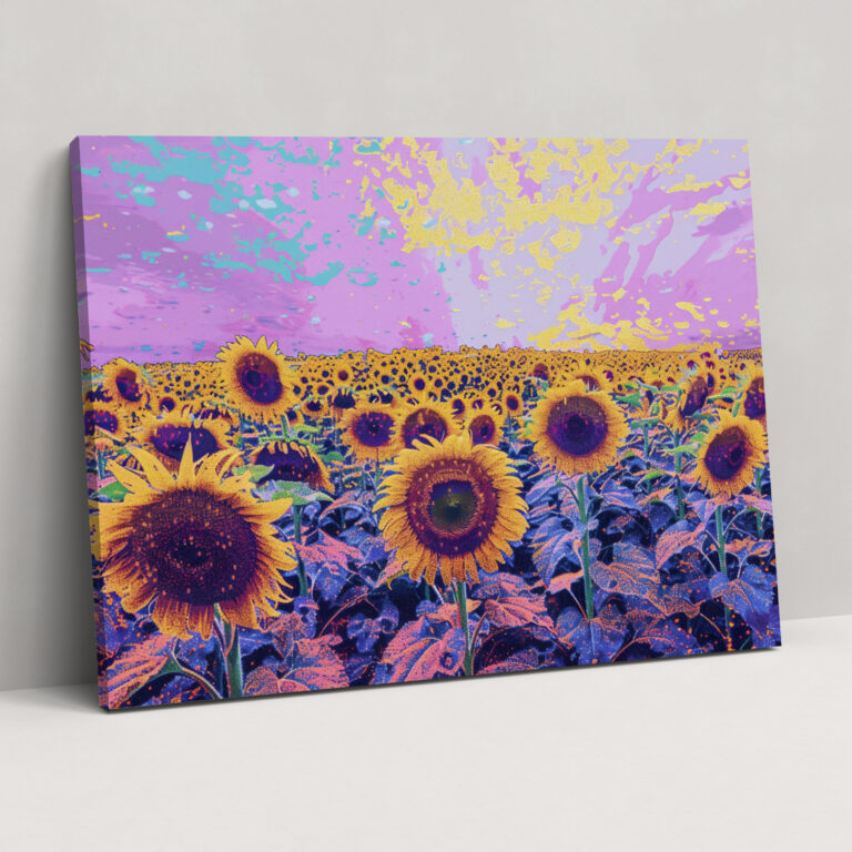 Pointillism Sunflower Field Wall Art - Pointillism, Sunflower Field, Home Decoration, Wall Art