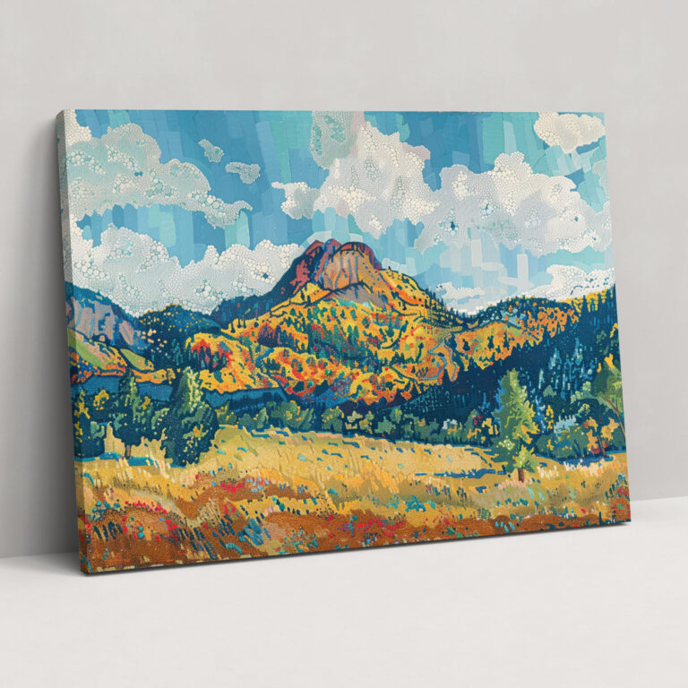 Pointillism Mountain Landscape Wall Art - Pointillism, Outdoors, Canvas, Wall Decoration