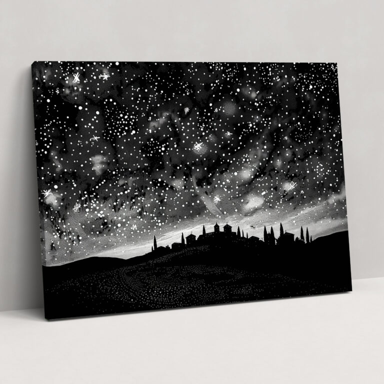 Pointillism Starry Night Canvas Print - Pointillism, Pointillism, Celestial Beauty, Home Decoration