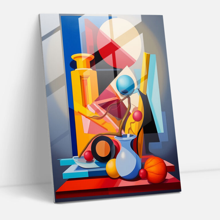 Pablo Picasso Abstract Still Life Glass Print - Pablo Picasso, Vivid Colors, Glass Art, Geometric Shapes
