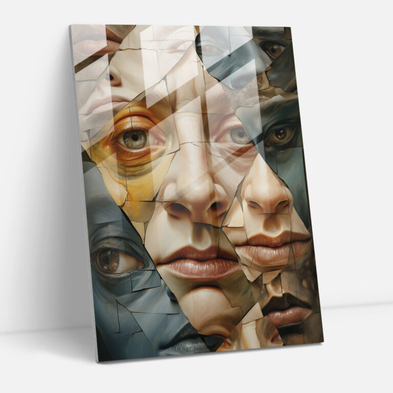 Pablo Picasso Faces In Perspectives Glass Print - Pablo Picasso, Collage, Modern Art, Wall Decoration