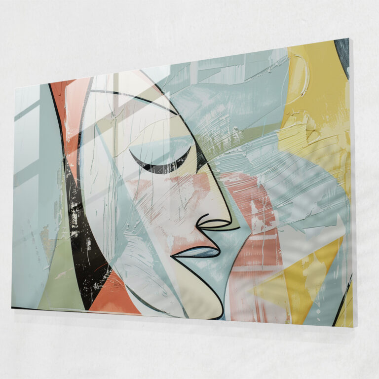 Pablo Picasso Glass Print Home Decoration - Pablo Picasso, Modern Art, Dynamic Shapes, Pastel Palette
