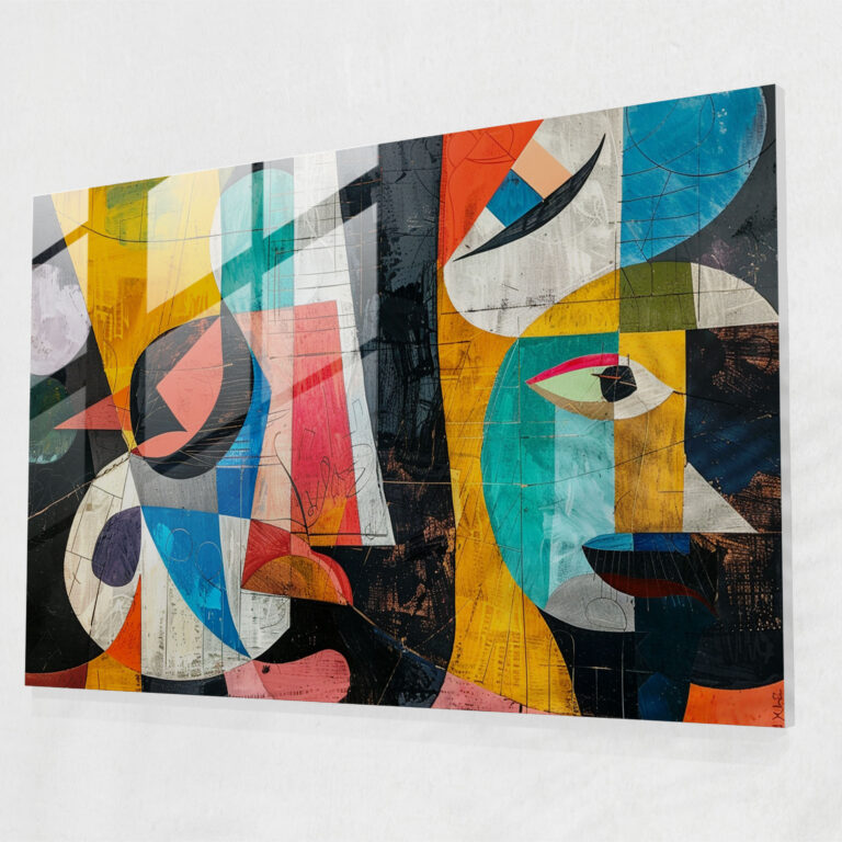 Pablo Picasso Glass Print - Colorful Collage - Pablo Picasso, Colorful, Pablo Picasso, Abstract Art