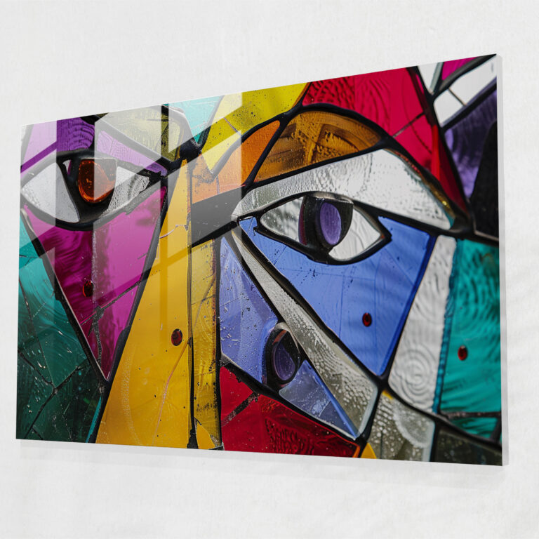Pablo Picasso Geometric Fusion Glass Print - Pablo Picasso, Vibrant Colors, Pablo Picasso, Abstract
