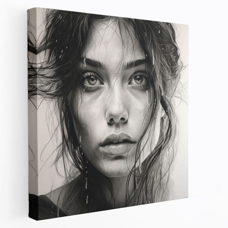 Realistic Charcoal Portrait Wall Decoration - Portrait, Charcoal Sketch, Black And White, Intricate Details