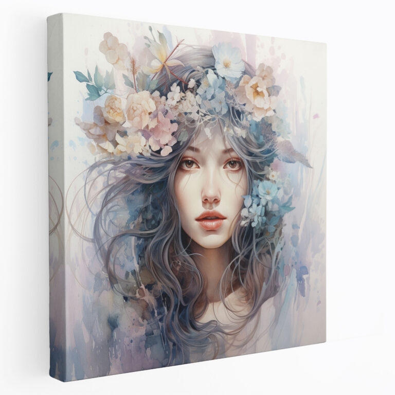 Portrait Canvas Print - Watercolor Painting - Portrait, Portrait, Serenity, Floral Elements