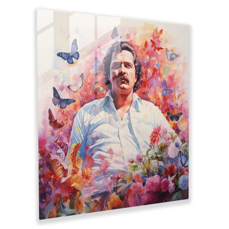 Pablo Escobar Glass Print - Watercolor Painting With Floral Motifs - Pablo Escobar, Modern Art, Home Decoration, Glass Wall Art