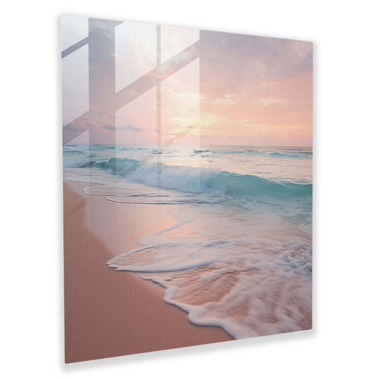 Tranquil Sunrise Glass Wall Art - Pastel, Glass Art, Tranquil Beach Scene, Glass Wall Art