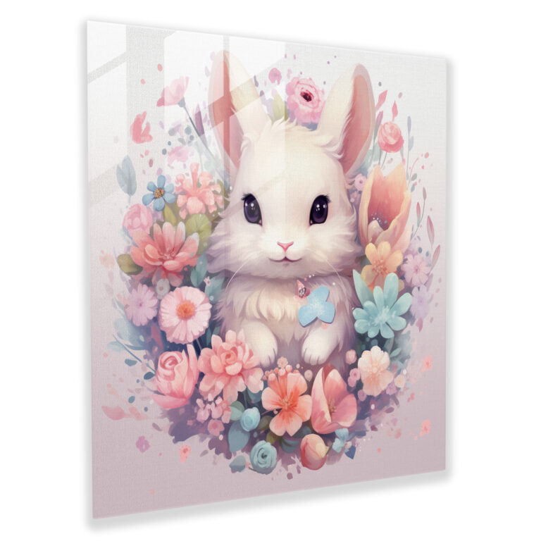 Whimsy Bunny Glass Print - Pastel, Glass Print, Home Decoration, Glass Wall Art