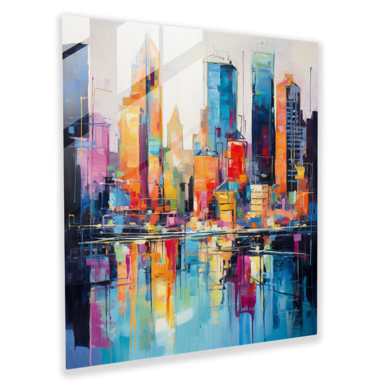 Vivid Cityscape Glass Art - Pastel, Wall Decoration, Urban Life, Glass Print