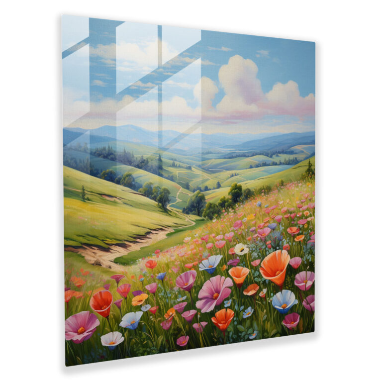 Pastel Meadows Glass Print - Pastel, Colorful Wildflowers, Modern Art, Home Decoration