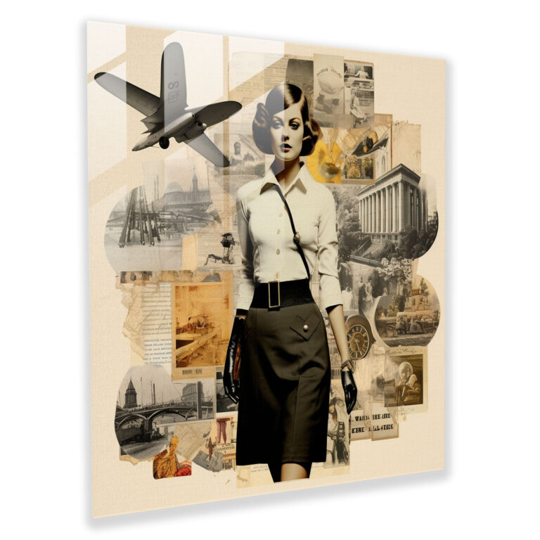 Vintage Blends Glass Print - Portrait, Present, Past, Glass Print