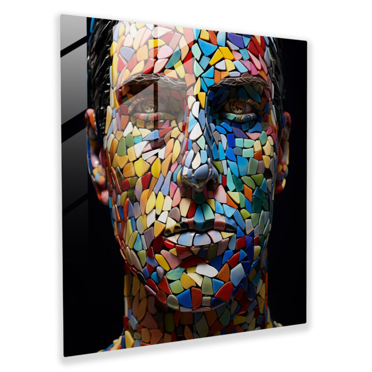 Glass Print - Colorful Mosaic Portrait - Portrait, Wall Decoration, Glass Print, Intricate Arrangement