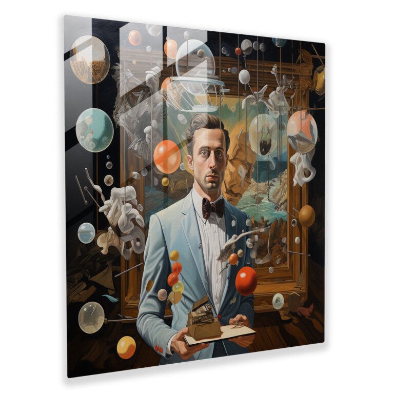 Surrealist Glass Print - Enigmatic Portrait Of A Man - Portrait, Glass Print, Glass Art, Floating Objects