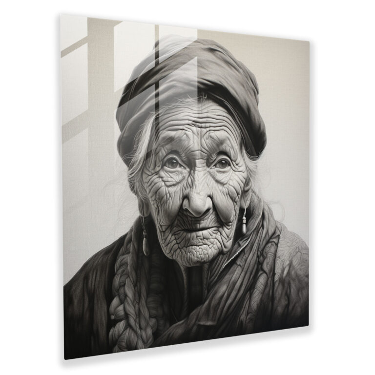 Realistic Glass Print - Detailed Portrait Of An Elderly Woman - Portrait, Wisdom, Glass Print, Detailed