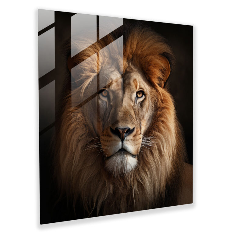 Photorealistic Glass Print - Detailed Portrait Of A Majestic Lion - Portrait, Portrait, Photorealistic Photography, Majestic Lion