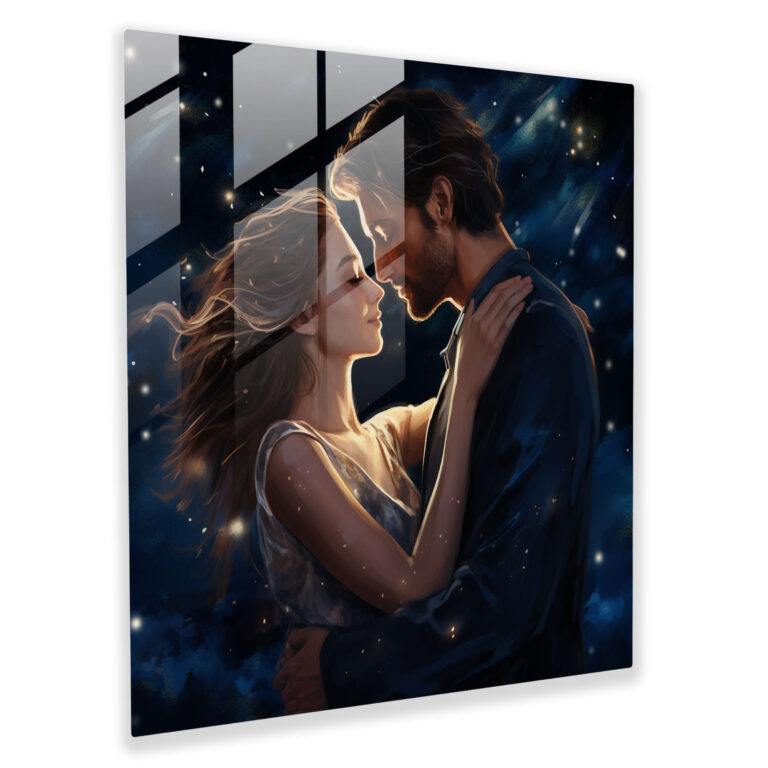 Romantic Glass Print - Dreamy Portrait Of A Couple In A Starry Night - Portrait, Starry Night, Togetherness, Glass Print