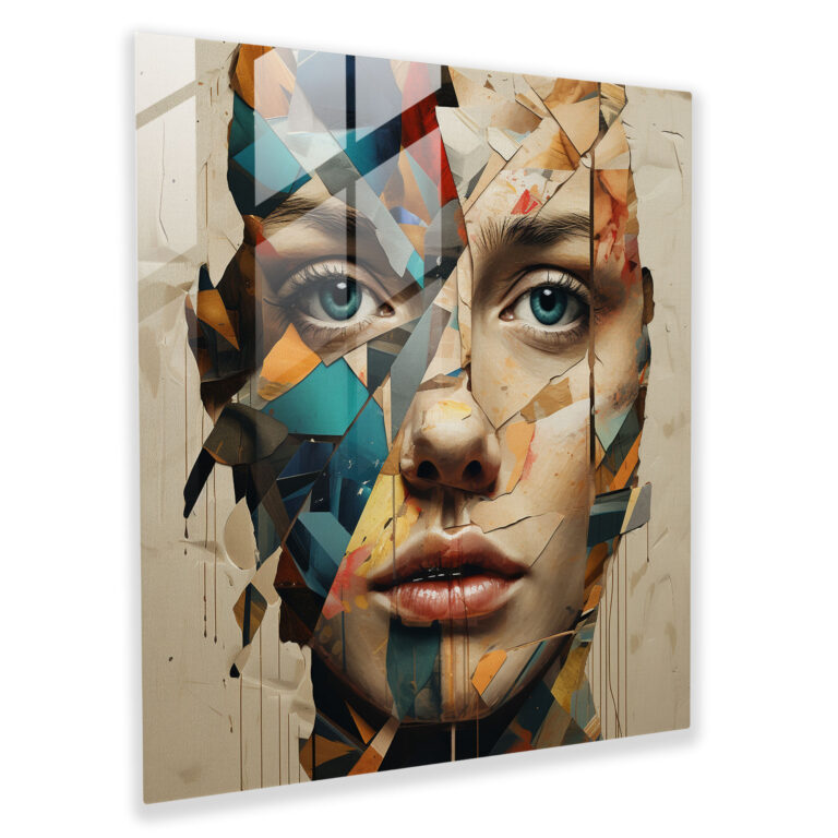 Fragmented Reflections Glass Print - Portrait, Fragmented Faces, Home Decoration, Portrait