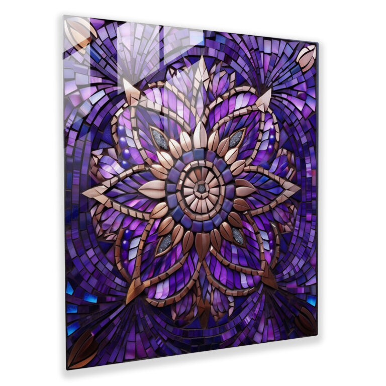 Modern Mosaic Glass Print - Purple Geometric Glass Wall Art - Purple, Wall Decoration, Glass Art, Home Decoration