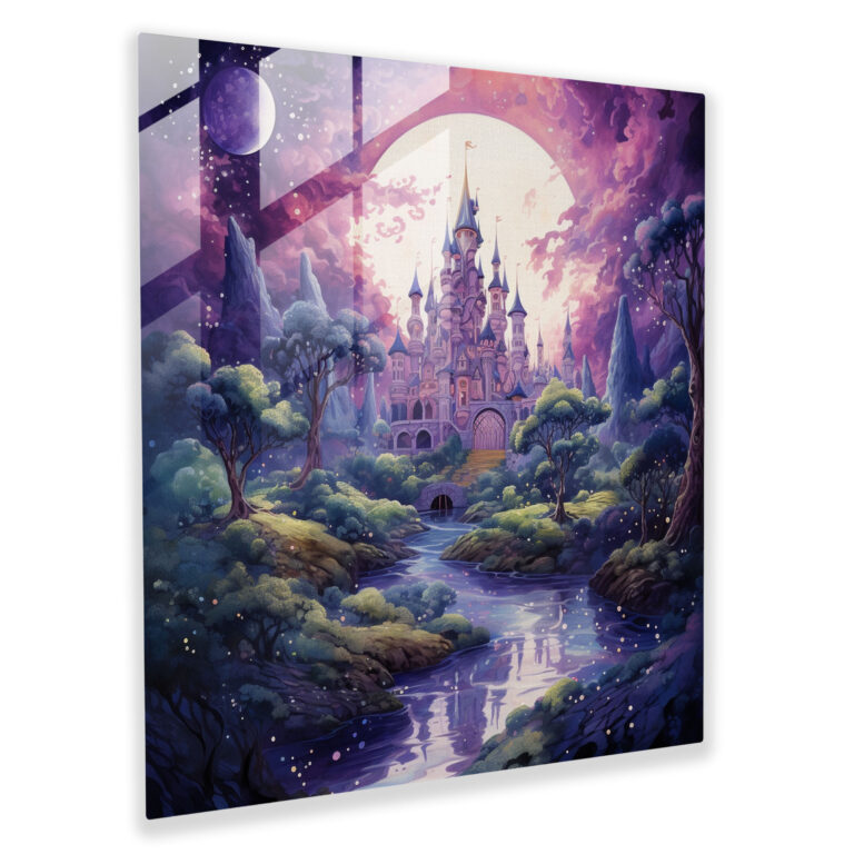 Enchanting Purple Fantasy Glass Print - Whimsical Watercolor Glass Wall Art - Purple, Home Decoration, Lush Landscapes, Glass Art