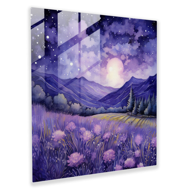 Purple Lavender Fields Glass Print - Purple, Modern Art, Glass Print, Purple