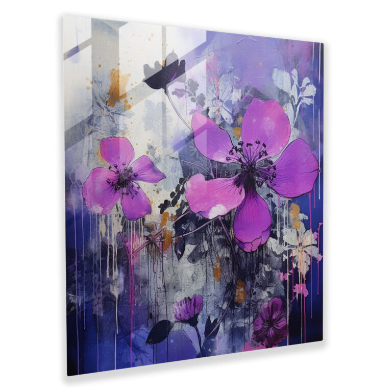 Purple Flower Collage Glass Print - Purple, Home Decoration, Glass Art, Wall Decoration