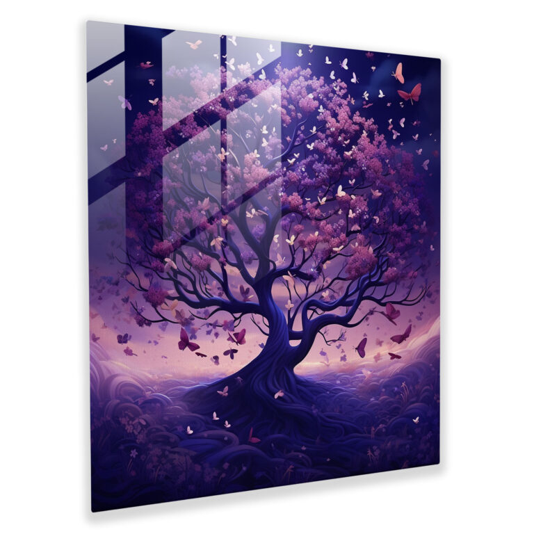 Whimsical Tree Glass Print - Purple, Whimsical, Modern Art, Dream-Like