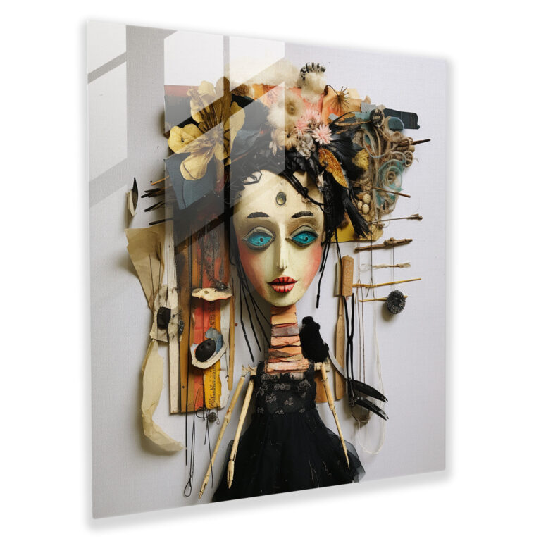 Mixed Media Puppet Glass Print - Puppet, Various Materials, Home Decoration, Wall Decoration