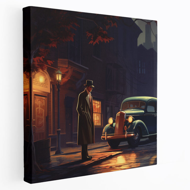 Pulp Fiction Canvas Print - Retro Detective In Alley - Pulp Fiction, Canvas Print, Wall Decoration, Fedora Hat