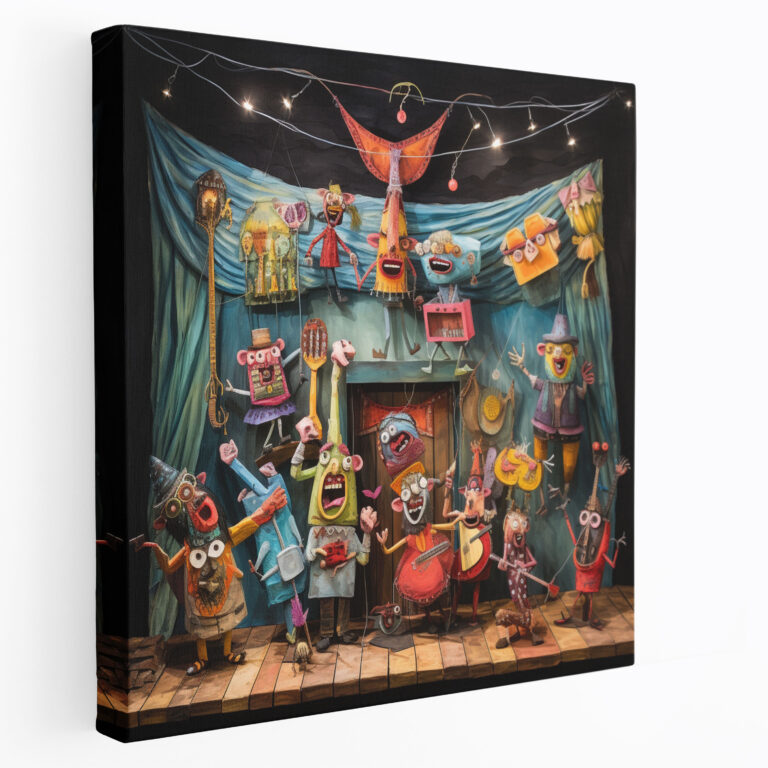 Colorful Puppet Performance Wall Art - Puppet, Vibrant, Whimsical, Performing