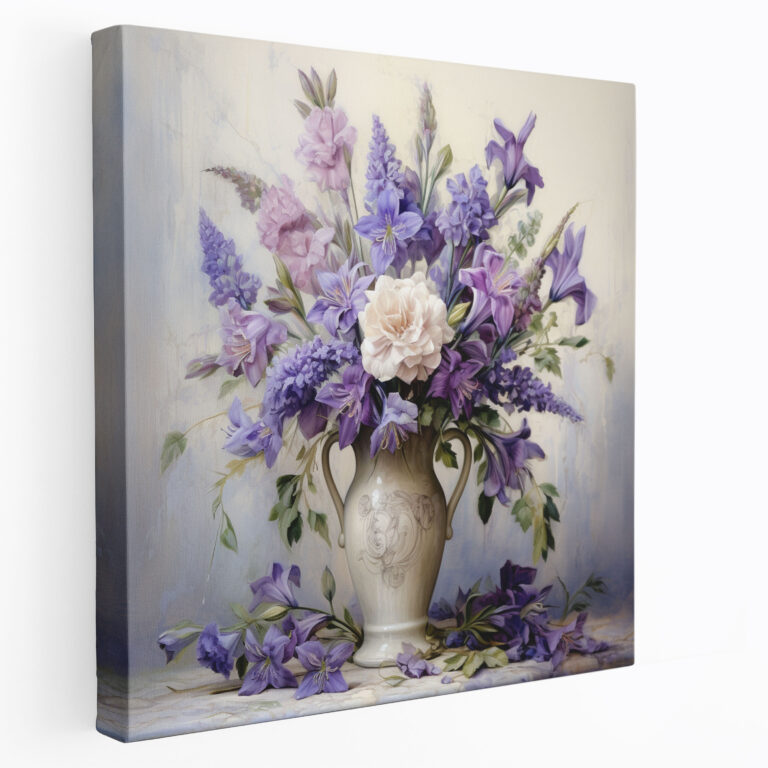 Purple Flower Bouquet Canvas Print - Purple, Canvas, Purple Wall Decoration, Purple Flower Bouquet Canvas Print