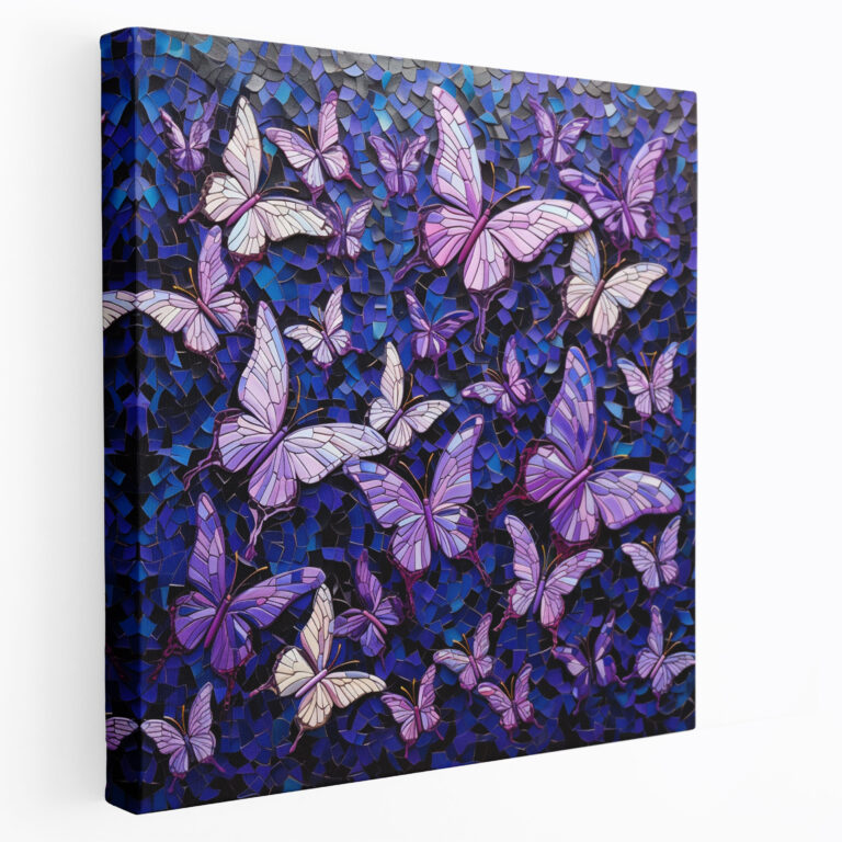 Purple Butterfly Mosaic Canvas Print - Purple, Purple Wall Decoration, Purple Wall Art, Canvas Wall Art