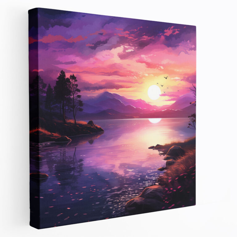 Purple Sunset Lake Wall Art - Purple, Home Decoration, Canvas Print, Canvas Wall Art