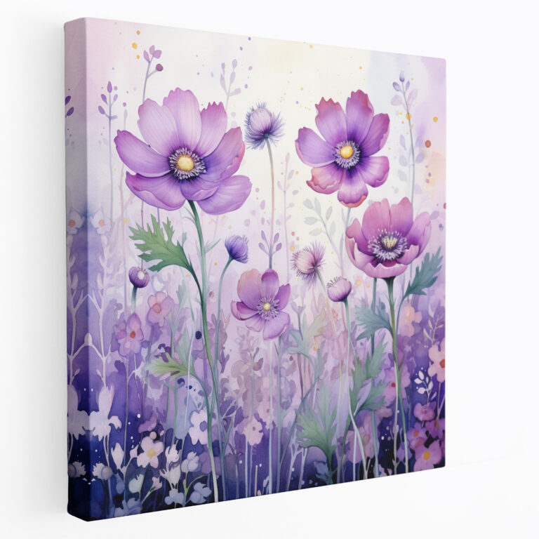 Purple Flower Garden Canvas Print - Watercolor Illustration - Purple, Wall Art, Wall Decoration, Flower Garden