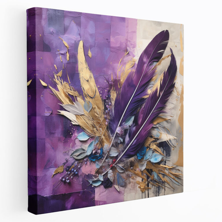 Purple Feathers Canvas Print - Purple, Wall Decoration, Purple Canvas Print, Mixed Media