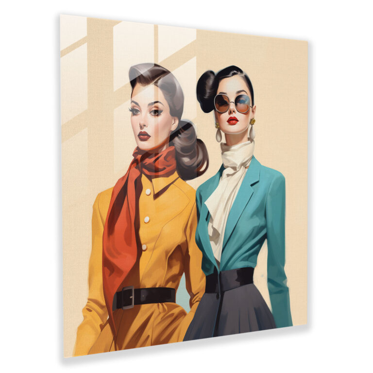 Fashion Time Machine Glass Print - Retro, Retro, Vintage Attire, Modern Art