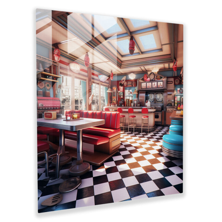 Retro Diner Glass Print - Retro, Home Decoration, Checkered Floors, Modern Art