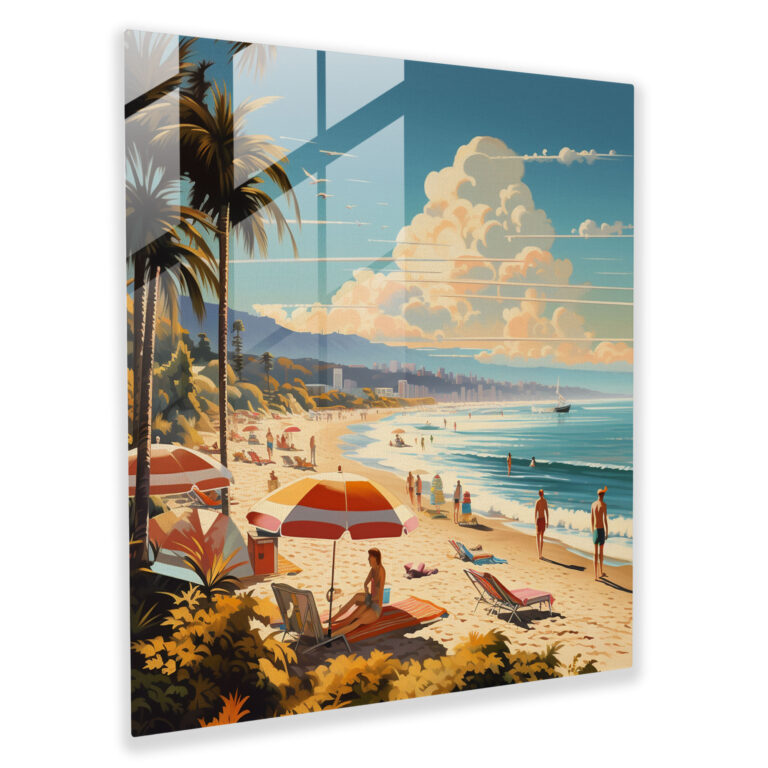 Retro Beach Glass Print - Retro, Glass Wall Art, Colorful Umbrellas, Wall Decoration